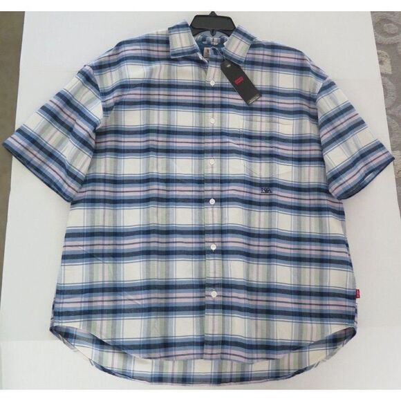 Levi's Men's Sz Large Multicolor Plaid Oversized Casual S/S Button Up Shirt - Picture 7 of 7